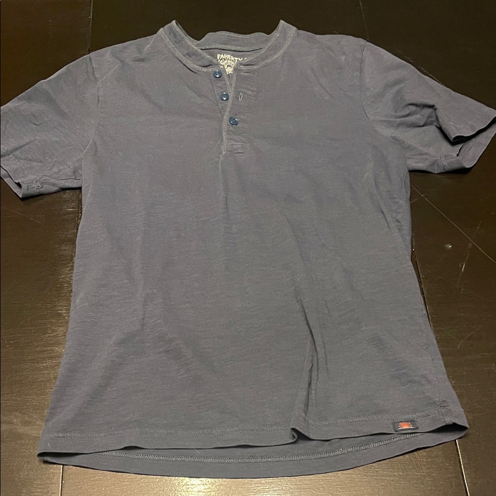 Faherty Blue Short Sleeve Henley Shirt